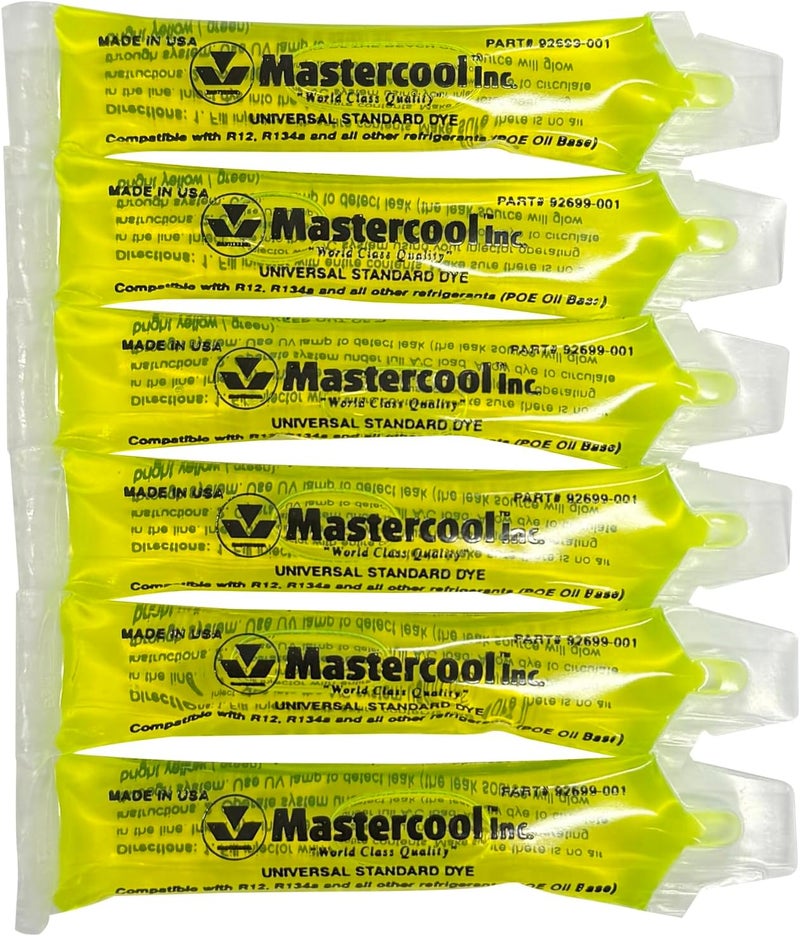 MASTERCOOL 92699 Standard Universal UV Dye – Six ¼ oz Packs – Compatible with R‑1234yf, Hybrid, CO₂ & Conventional Systems - Image 1
